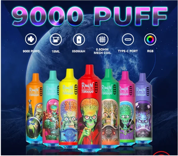 Randm 9000 Puffs 龍捲風拋棄式電子煙 一次性霧化棒 歐美爆款