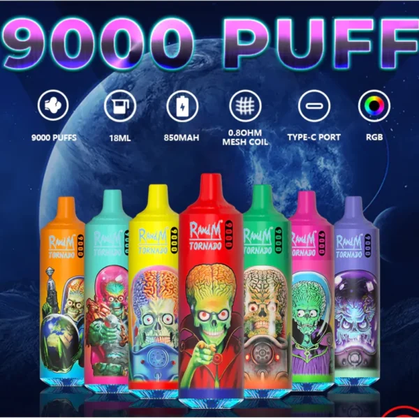 Randm 9000 Puffs 龍捲風拋棄式電子煙 一次性霧化棒 歐美爆款